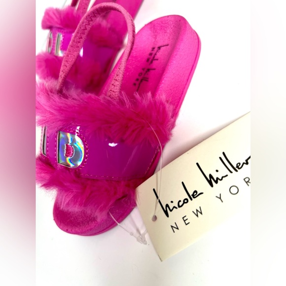 Nicole Miller Toddler Pink Faux Fur Sandals Slides - Girls Slides NEW - Picture 10 of 10